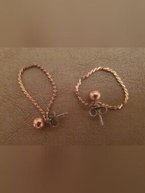 Rose Gold Twisted Hoop Earrings with Ball Accents